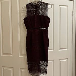 Bardot Lace Panel Midi Dress in Burgundy. Size US4/XS.